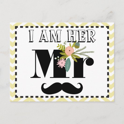 Carte Postale Moustache Mariage Photo Prop Je suis elle Mr. (Devant)