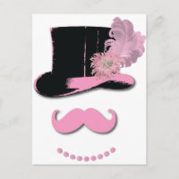 Moustache rose, chapeau supérieur, plumes et fleur