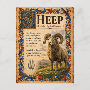 Carte Postale Mouton, Art de Bestiaire Médiéval