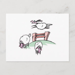 Carte Postale mouton sautant par-dessus une clôture
