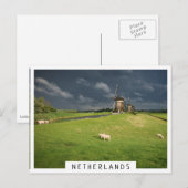 Carte Postale Moutons avec moulins à vent sous des nuages sombre (Devant / Derrière)