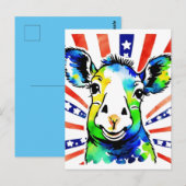 Carte Postale Moutons colorés aquarelle drôles (Devant / Derrière)