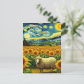 Carte Postale Moutons dans le champ de tournesol Van Gogh Style (Debout devant)