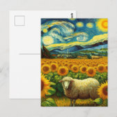 Carte Postale Moutons dans le champ de tournesol Van Gogh Style (Devant / Derrière)