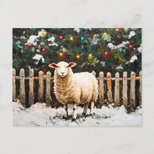 Carte Postale Moutons dans une scène de neige de vacances