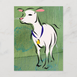 Carte Postale Moutons sur fond de médias mixtes