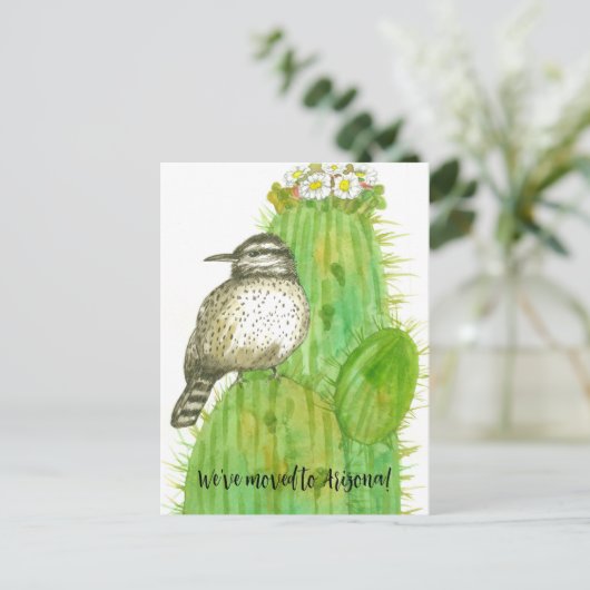 Carte Postale Moving Faire-part Arizona Cactus Wren Bird (Debout devant)