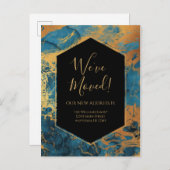 Carte Postale Moving Faire-part Blue Gold Marble Ink moderne (Devant / Derrière)