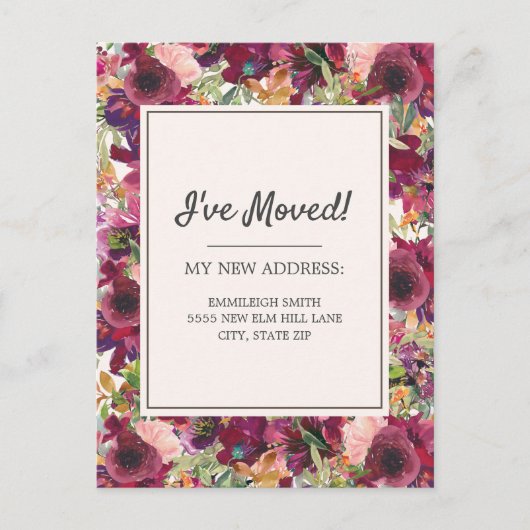 Carte Postale Moving Faire-part Bourgogne Blush Rose Floral (Devant)