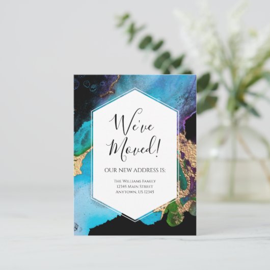 Carte Postale Moving Faire-part Gold Blue Black Enk Moderne (Debout devant)