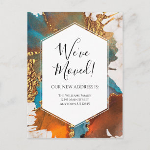 Carte Postale Moving Faire-part Gold Blue Marble Ink Moderne