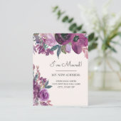 Carte Postale Moving Faire-part Purple Aquarelle Florale Crème (Debout devant)