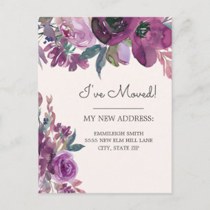 Carte Postale Moving Faire-part Purple Aquarelle Florale Crème