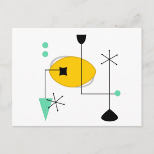 Carte Postale moyen siècle moderne bleu jaune simple rétro