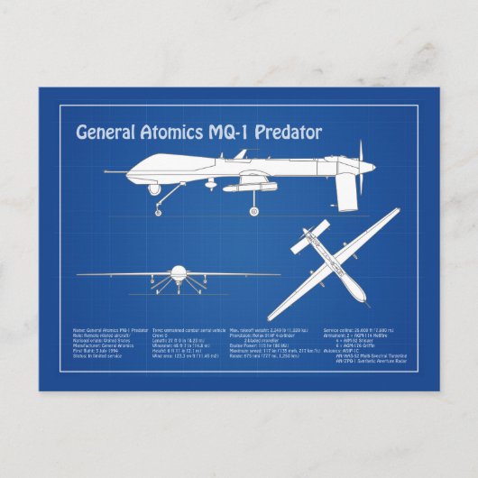 Carte Postale MQ-1 Predator UAV- Plan d'avion ABD (Devant)