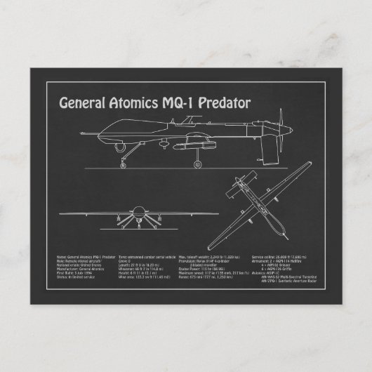 Carte Postale MQ-1 Predator UAV - Plan directeur de l'avion PD (Devant)