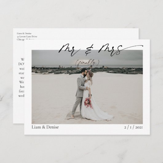 Carte Postale Mr & Mrs (enfin) Fun Script Mariage Faire-part (Devant / Derrière)