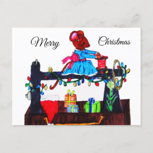 CARTE POSTALE MS. LA SOURIS FAIT UN CHAPEAU SANTA