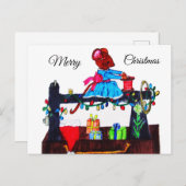 CARTE POSTALE MS. LA SOURIS FAIT UN CHAPEAU SANTA (Devant / Derrière)