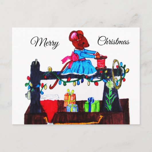 CARTE POSTALE MS. LA SOURIS FAIT UN CHAPEAU SANTA (Devant)