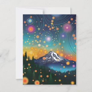 Carte Postale Mt Rainier w Soirée Starry Sky et Fireflies