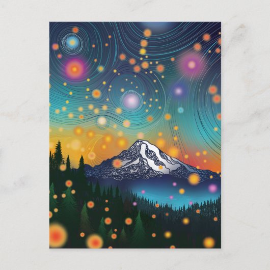 Carte Postale Mt Rainier w Soirée Starry Sky et Fireflies (Devant)