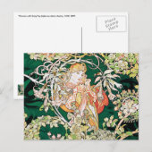 Carte Postale Mucha Art Nouveau : Une Femme Daisée (Devant / Derrière)