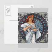 Carte Postale Mucha art robe blanche femme cuillère tasse (Devant / Derrière)