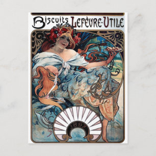 Carte Postale mucha biscuits Lefevre vaine publicité 1897