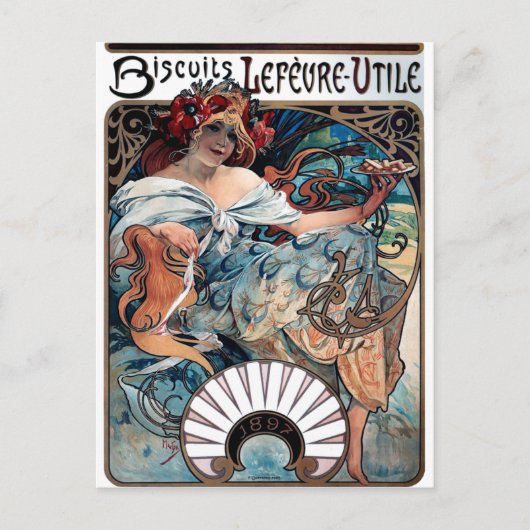 Carte Postale mucha biscuits Lefevre vaine publicité 1897 (Devant)
