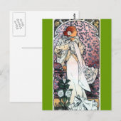 Carte Postale mucha dame avec camélias théâtre art nouveau (Devant / Derrière)