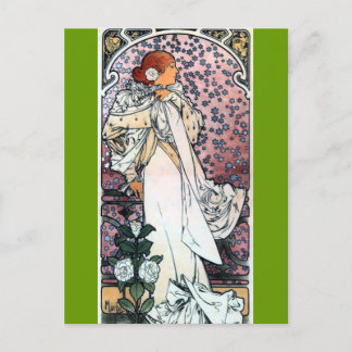 Carte Postale mucha dame avec camélias théâtre art nouveau