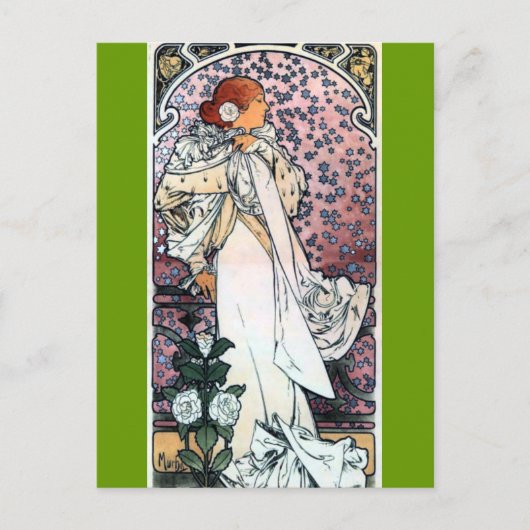 Carte Postale mucha dame avec camélias théâtre art nouveau (Devant)