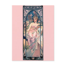 Mucha femme rose robe romantique art déco dame