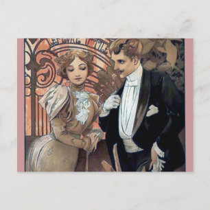 Carte Postale Mucha flirt femme homme amour romantique