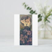 Carte Postale Mucha iris fleurs femme art déco (Debout devant)