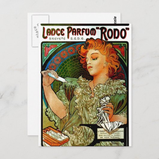 Carte Postale Mucha Lance Parfum Rodo (Devant / Derrière)