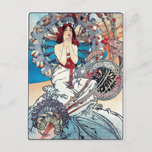 Carte Postale Mucha Monaco Monte carlo dame affiche art déco (Devant)