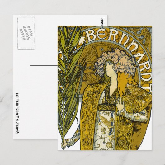 Carte Postale Mucha - Sarah Bernhardt - Gismonda (Devant / Derrière)