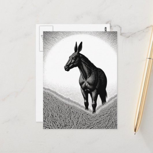 Carte Postale Mulet Noir et Blanc (Devant/Arrière en situation)