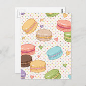 Carte Postale multi couleur,macaron,cœurs,points, motif,amusant (Devant / Derrière)