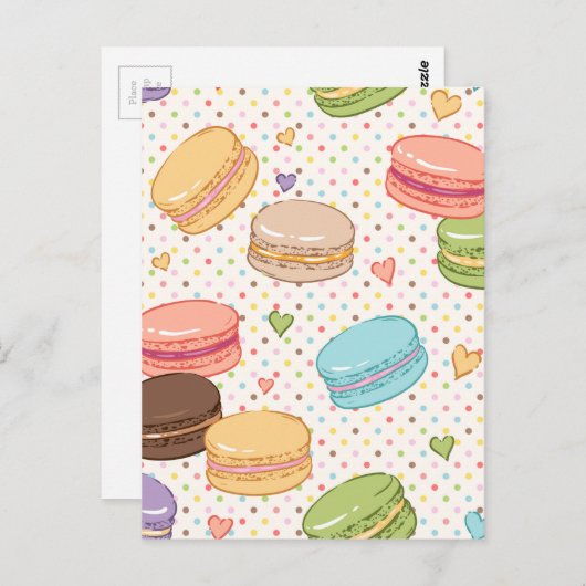 Carte Postale multi couleur,macaron,cœurs,points, motif,amusant (Devant / Derrière)