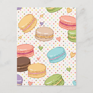 Carte Postale multi couleur,macaron,cœurs,points, motif,amusant