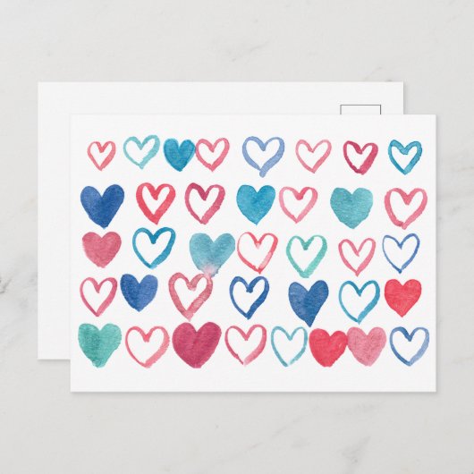 carte postale multi de coeur d'aquarelle (Devant / Derrière)