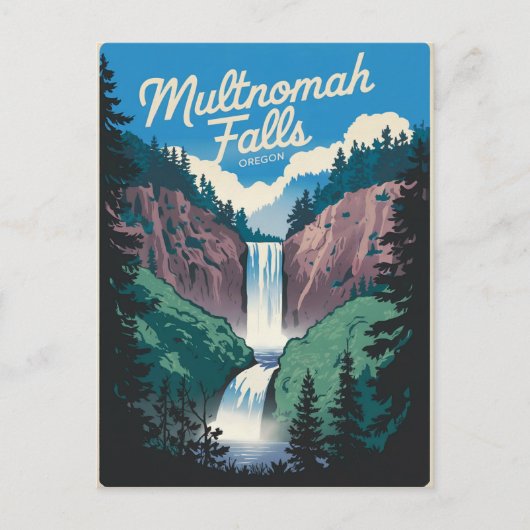Carte Postale Multnomah Falls vintage (Devant)