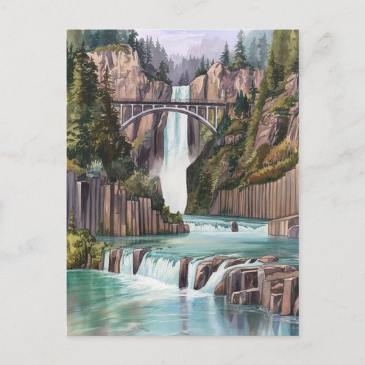 Carte Postale Multnomah Falls Watercolor Peinture (Devant)