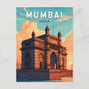 Carte Postale Mumbai Inde Illustration Voyage Art Vintage