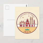 Carte Postale Mumbai India City Skyline Emblem (Devant / Derrière)
