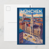 Carte Postale Munich Allemagne Illustration Art de Voyage Vintag (Devant / Derrière)