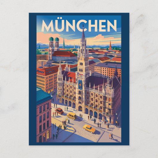 Carte Postale Munich Allemagne Illustration Art de Voyage Vintag (Devant)